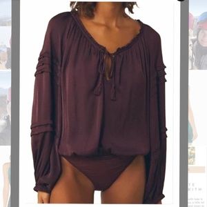 Free People Deep Purple Bodysuit Blouse